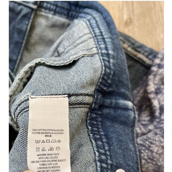 Free People Women Distressed Denim Knit Jacket XS Long Sleeve Boho Jean Shacket - Picture 10 of 10